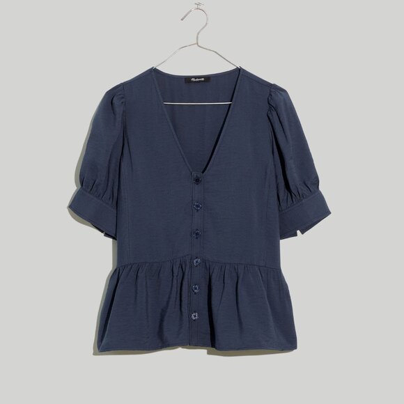 EUC Madewell Drapeweave Puff-Sleeve Peplum Top - Picture 3 of 4